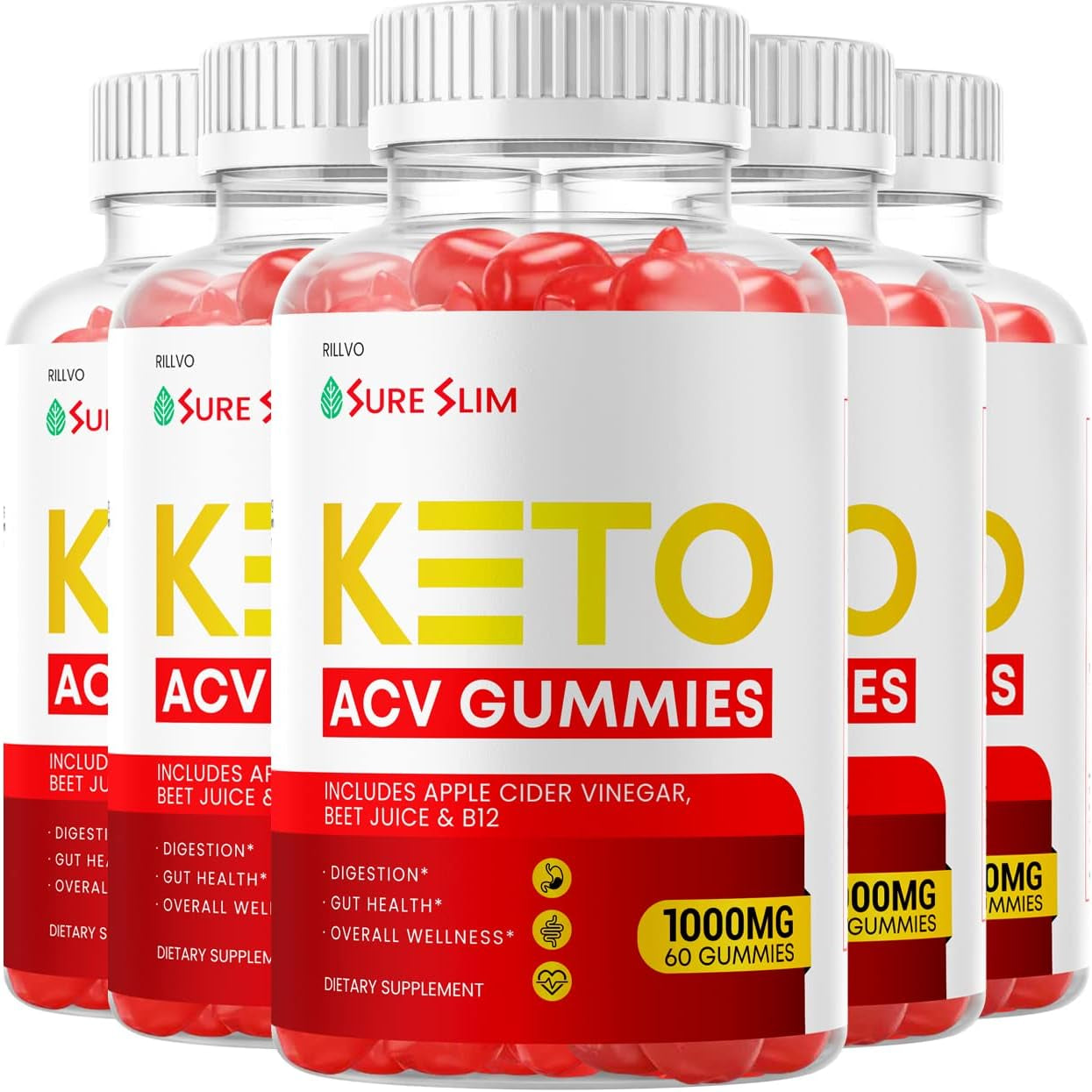 (5 Pack) Sure Slim Keto ACV Gummies - Advanced Formula Sure Slim Keto Gummies Apple Cider Vinegar (300 Gummies)