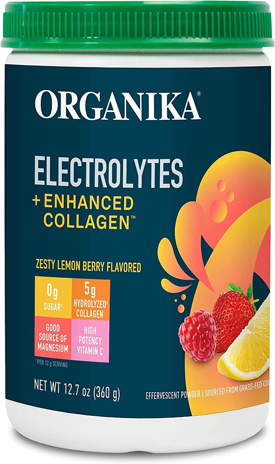 Organika Electrolytes + Enhanced Collagen- Zesty Lemon Berry Flavour- Sugar-Free Hydration + Protein 360 Gram - 30 Servings