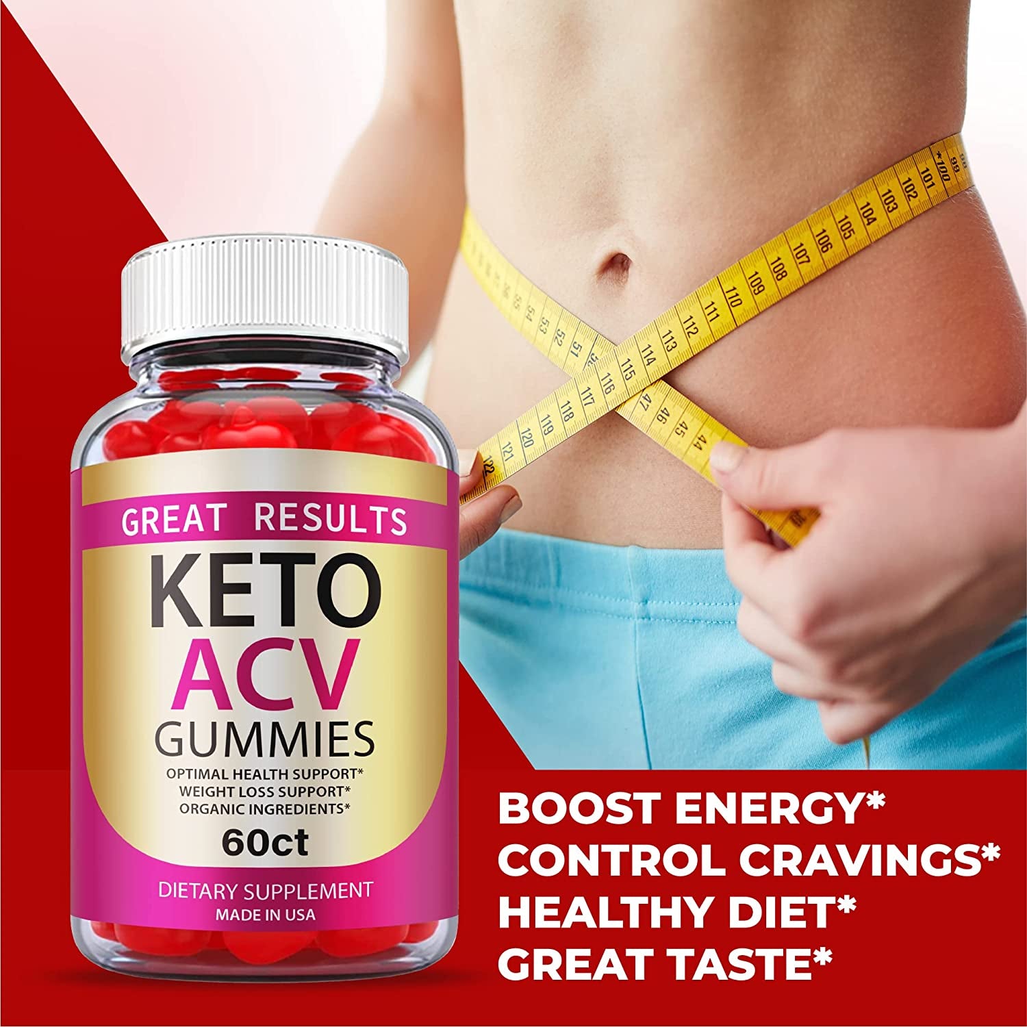 (3 Pack) Great Results Keto ACV Gummies - Vegan 1000Mg Apple Cider Vinegar, Advanced Formula, Vitamin B (180 Gummies)