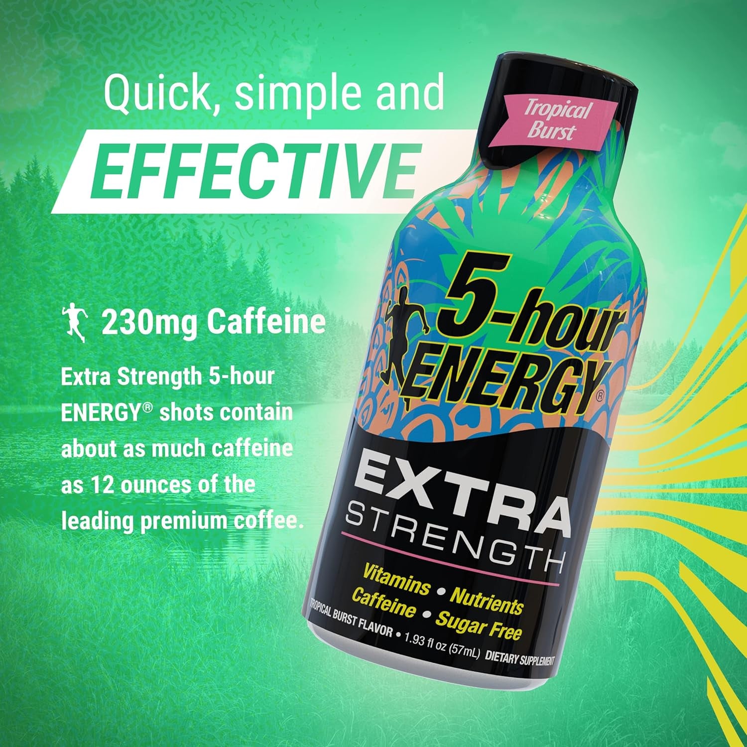 5-Hour ENERGY Shots Extra Strength | Tropical Burst Flavor | 1.93 Oz. 30 Count | Sugar Free 4 Calories | Amino Acids and Essential B Vitamins | Dietary Supplement | Feel Alert and Energized