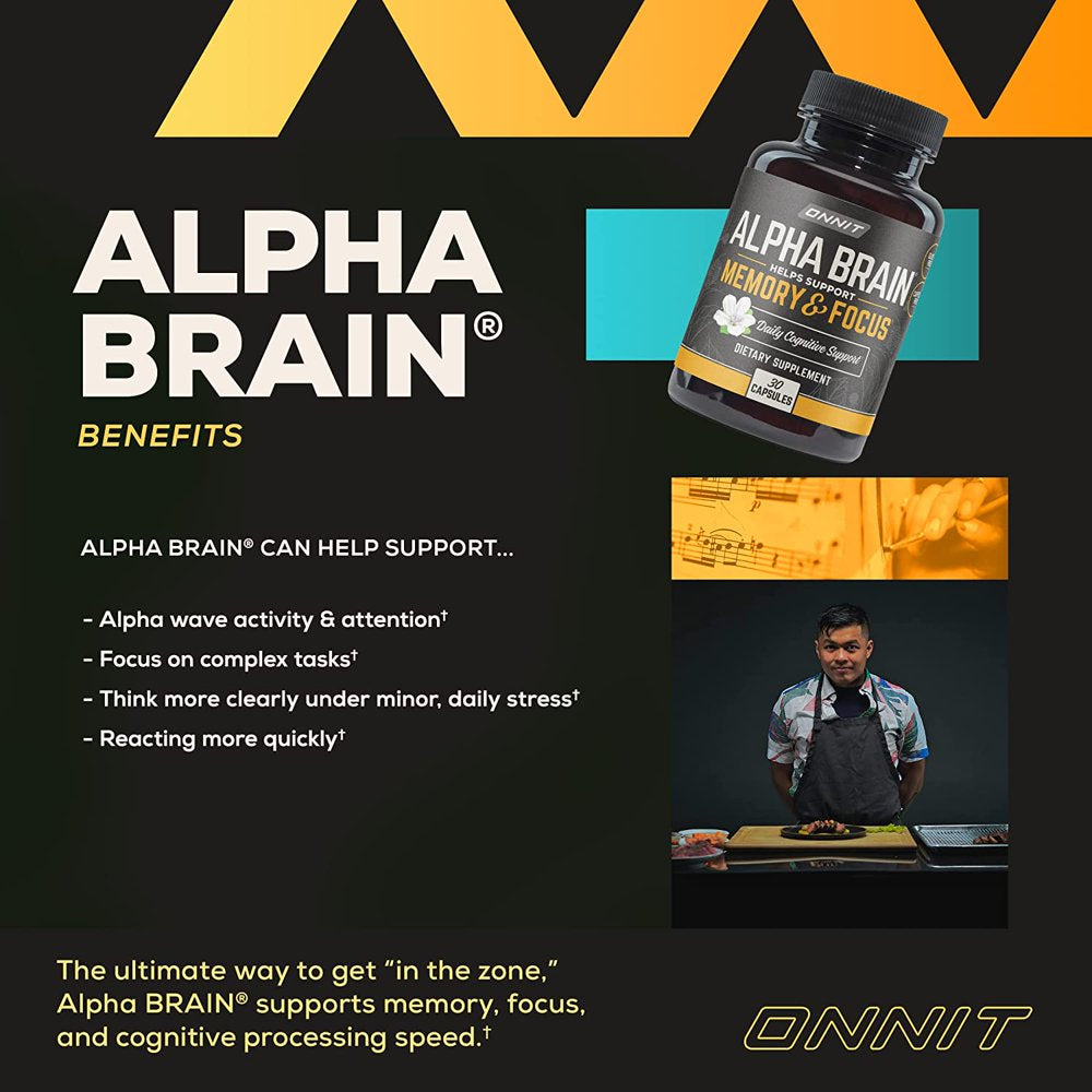 Onnit Alpha Brain Premium Nootropic Brain Supplement, 30 Count, for Men & Women - Caffeine-Free Focus Capsules for Concentration, Brain & Memory Support - Brain Booster Cat'S Claw, Bacopa, Oat Straw