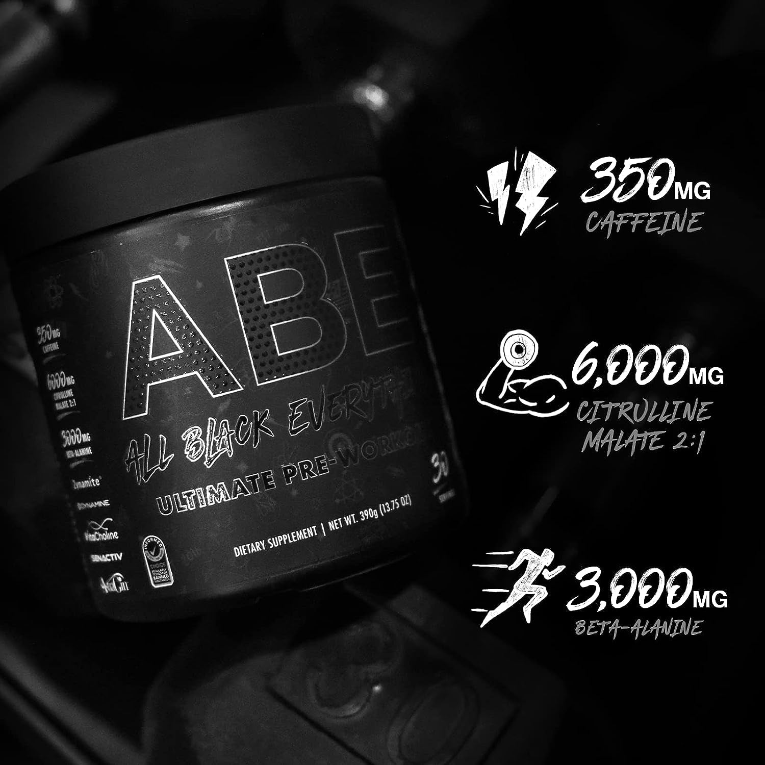 ABE Pre Workout Powder - All Black Everything Pre Workout Energy Drink with Citrulline Malate & Beta Alanine | for Pump, Energy, Performance (30 Servings) (Energy Flavor)