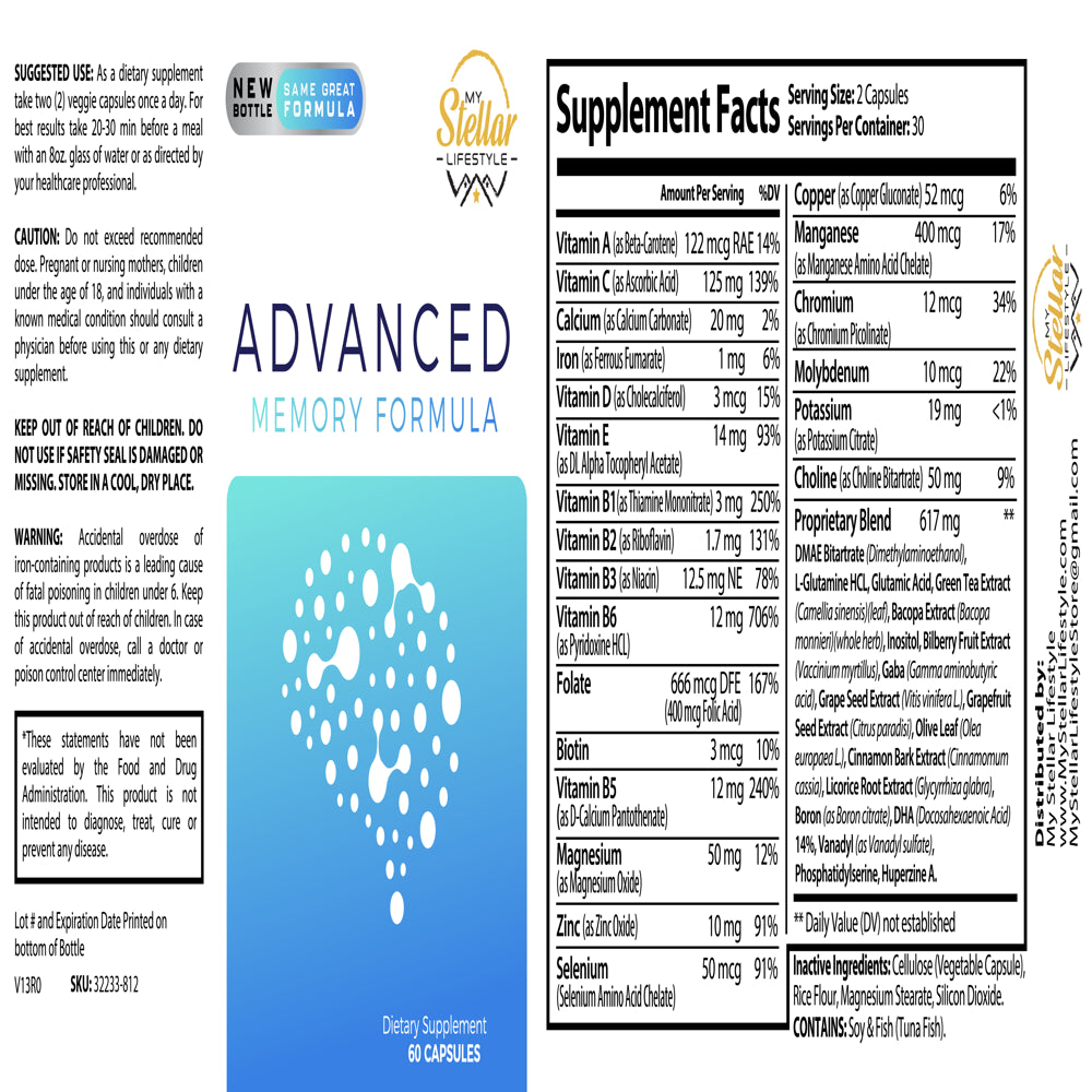 12 Pack Advanced Memory Formula, Helps Memory Attention & Focus-60 Capsules X12