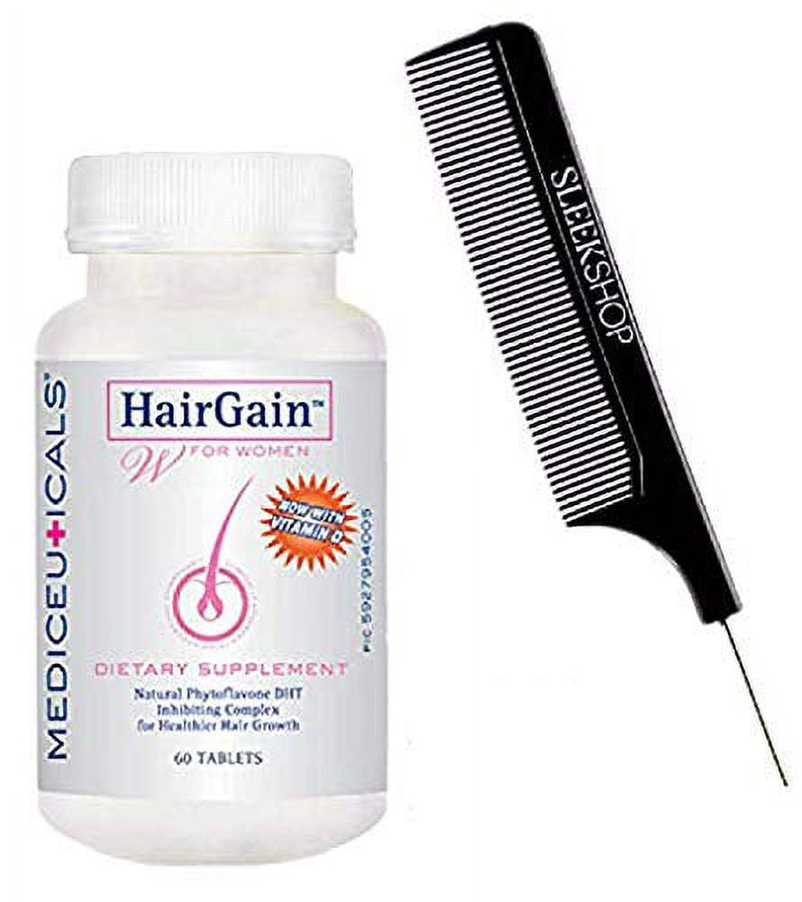 Therapro Mediceuticals Hairgain DIETARY SUPPLEMENT Natural Phytoflavone DHT Inhibiting Complex for HEALTHIER HAIR GROWTH, Vitamin D (W/Sleek Comb) Gain Pills Tablets Vitamins (60 TABLETS for WOMEN)