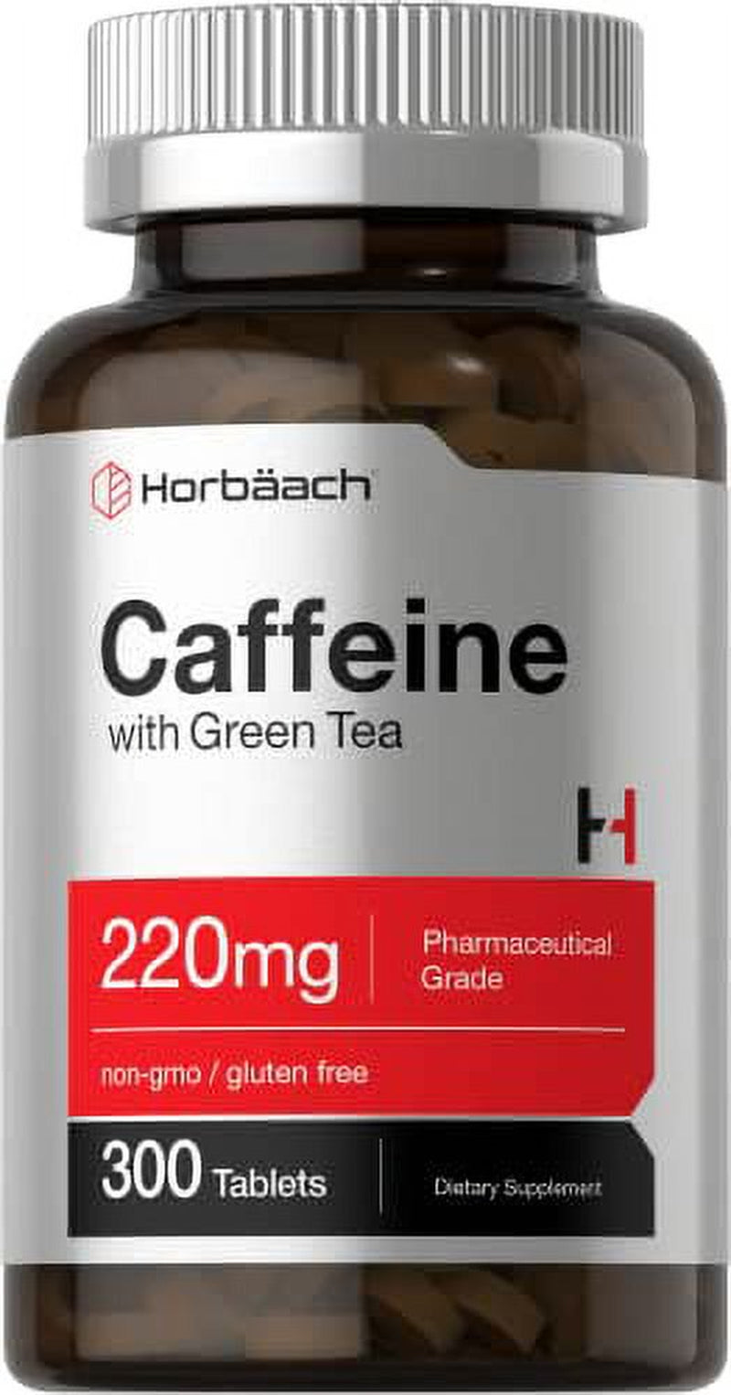 Caffeine Pills 200Mg | with Green Tea | 300 Tablets | Vegetarian, Non-Gmo & Gluten Free | by Horbaach