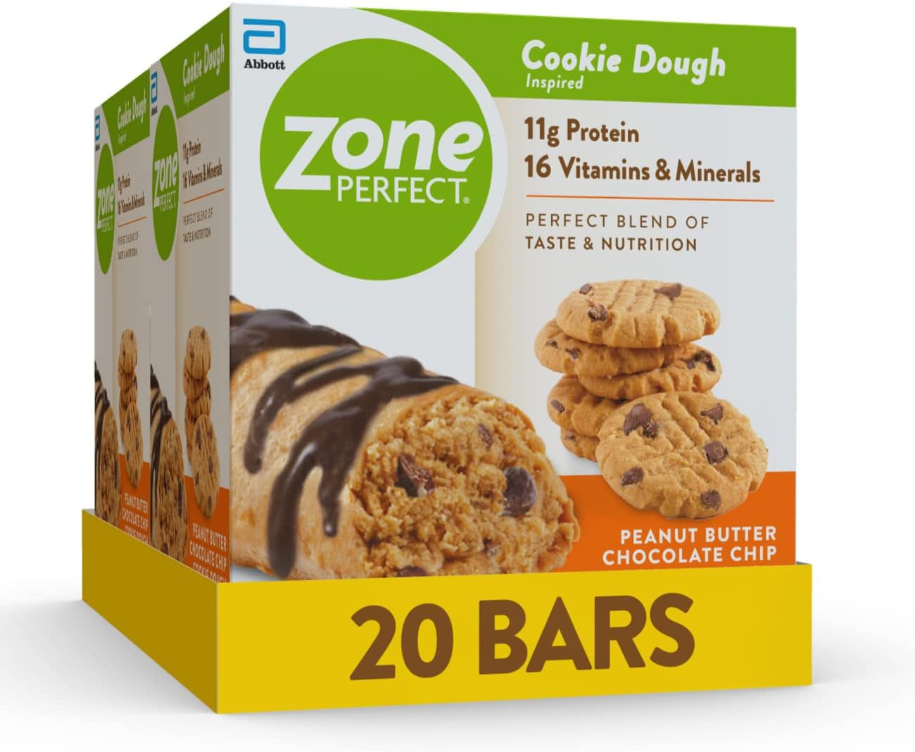 Zoneperfect Protein Bars | 11G Protein | 16 Vitamins & Minerals | Nutritious Snack Bar | Peanut Butter Chocolate Chip Cookie Dough | 20 Bars