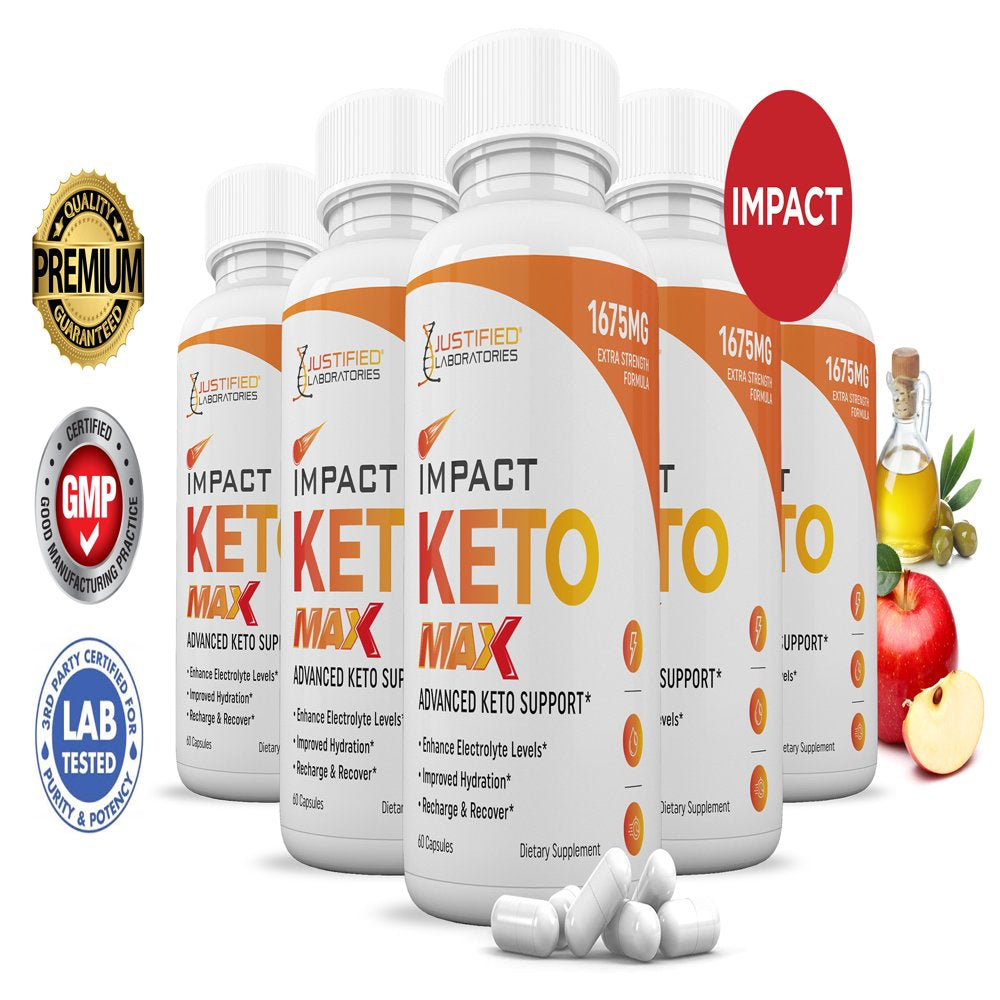 (5 Pack) Impact ACV MAX Pills 1675 MG Stronger than Gummies Advanced Keto Support 300 Capsules