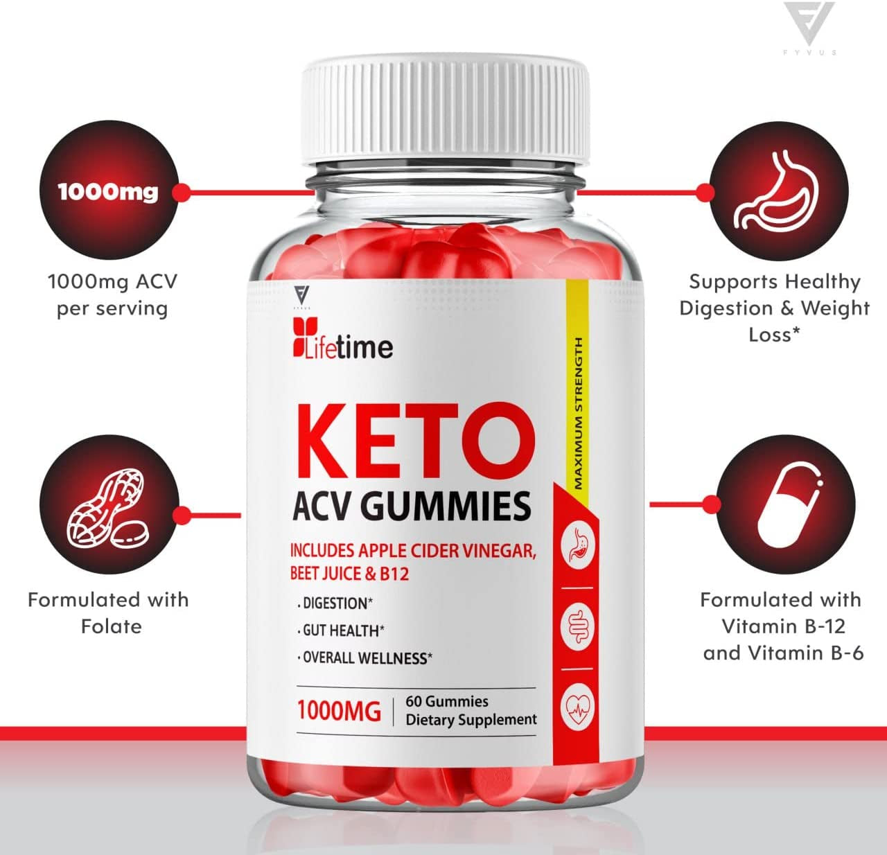 Lifetime Keto plus ACV Gummies Advanced Life Time Keto+Acv Weight Loss, Lifetime Keto Apple Cider Vinegar AVC Belly Fat Burner Support Women Men Diet Weightloss Gummy (60 Gummies)