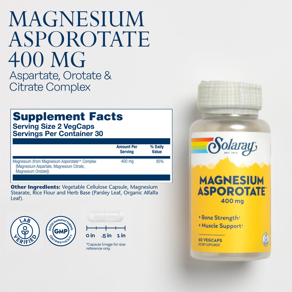 Solaray Magnesium Asporotate 400 Mg | Aspartate, Orotate & Citrate Complex | Healthy Heart, Muscle, Nerve & Circulatory Function Support | 60 Vegcaps