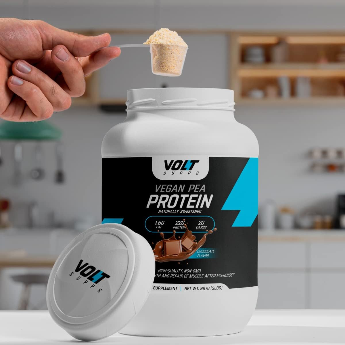 Volt Supps Whey Protein Powder, Chocolate Flavor, 2 Pound, White, Pack of 1