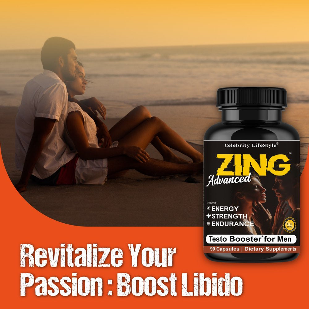 Zing Advance Testosterone Booster Vitamin Supplement, Boost Vitality, Strength, Energy, Muscle Growth Enhancement 90 Capsules