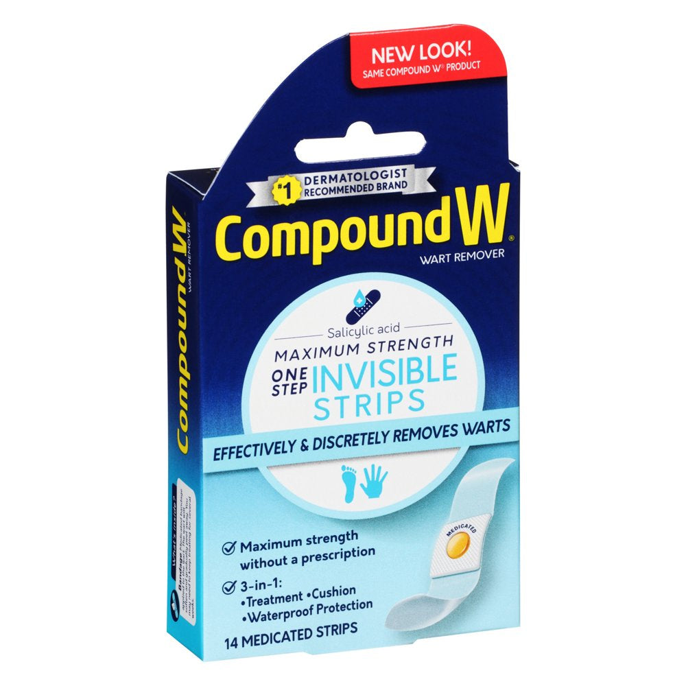 Compound W Maximum Strength One Step Invisible Wart Remover Strips, 14 Count