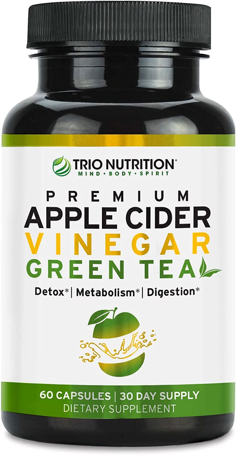 Trio Nutrition Apple Cider Vinegar Capsules with Green Tea | Maximum Strength Immune Support Booster Formula | Raw & Fresh Natural Apple Cider Vinegar Pills for Cleanse, Detox Boost, Keto & Metabolism