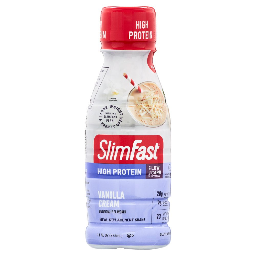 Slimfast High Protein Shake Meal Replacement Shake, Vanilla Cream, 11 Fl Oz Bottle, 8 Pack