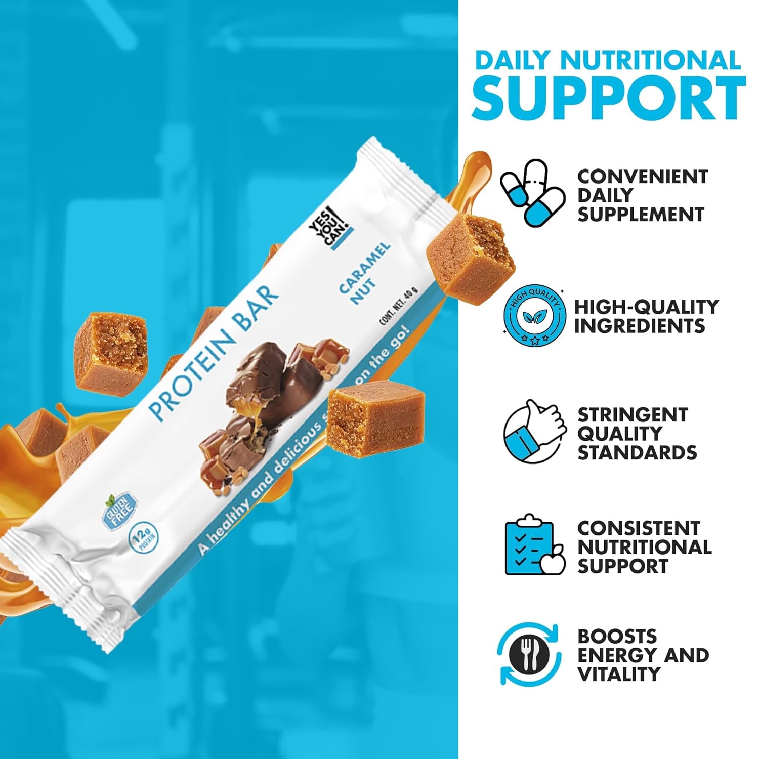 Yes You Can! High Protein Bites - Box of 7-1 Pack: High Protein Snacks for the Whole Family, Protein-Rich Snack, Savory and Flavorful Protein Snack, Healthy and Crunchy Snack on the Go (Caramel Nut)