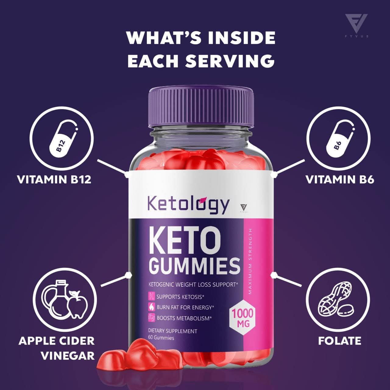 Ketology Keto ACV Gummies Advanced Weight Loss Ketosis Supplement, Ketology Keto + ACV Ketogenic Apple Cider Vinegar 525MG (60 Gummies)