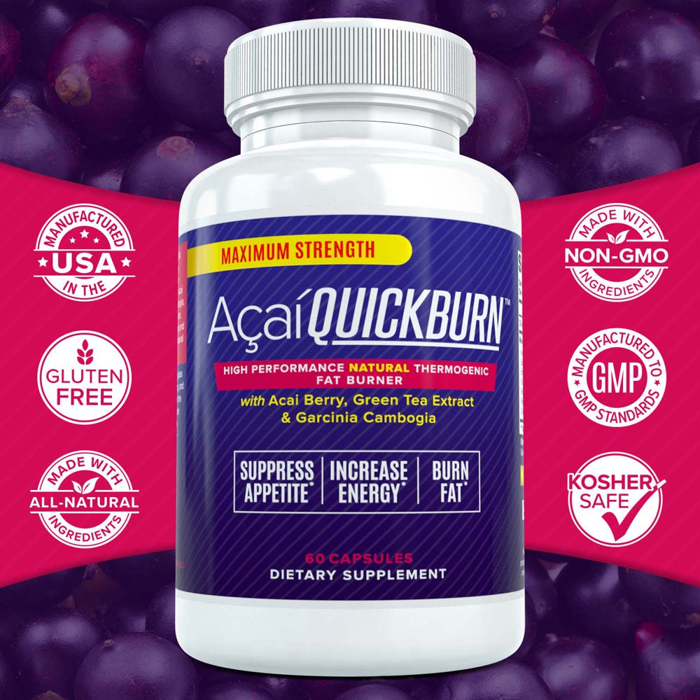 Acai Quick Burn - High Performance Natural Fat Burner with Acai Berry, Garcinia Cambogia and Green Tea, 60 Capsules