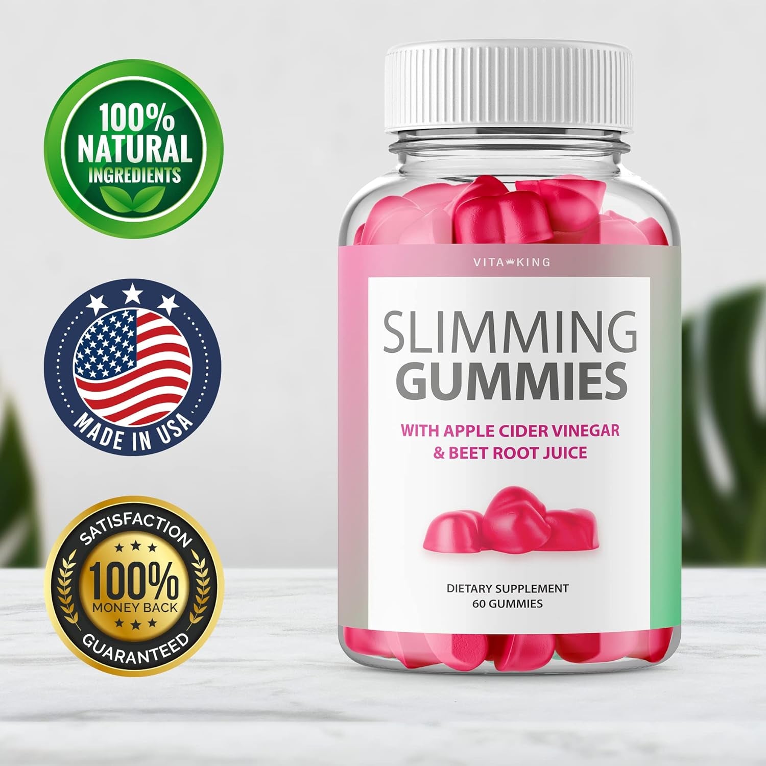 (Official) Slimming Gummies with Apple Cider Vinegar It Works for ACV - Gut Health - Detox Tummy Cleanse - Proven Ingredients, Beet Root, Pomegranate (60 Gummies)