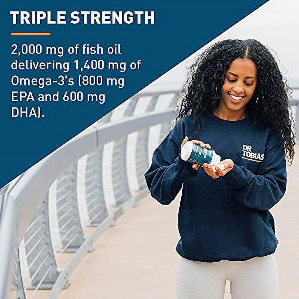 Dr. Tobias Omega 3 Fish Oil, Triple Strength, Supports Brain & Heart Health, 2000 Mg per Serving, 90 Soft Gels (2 Daily, 45 Day Supply)