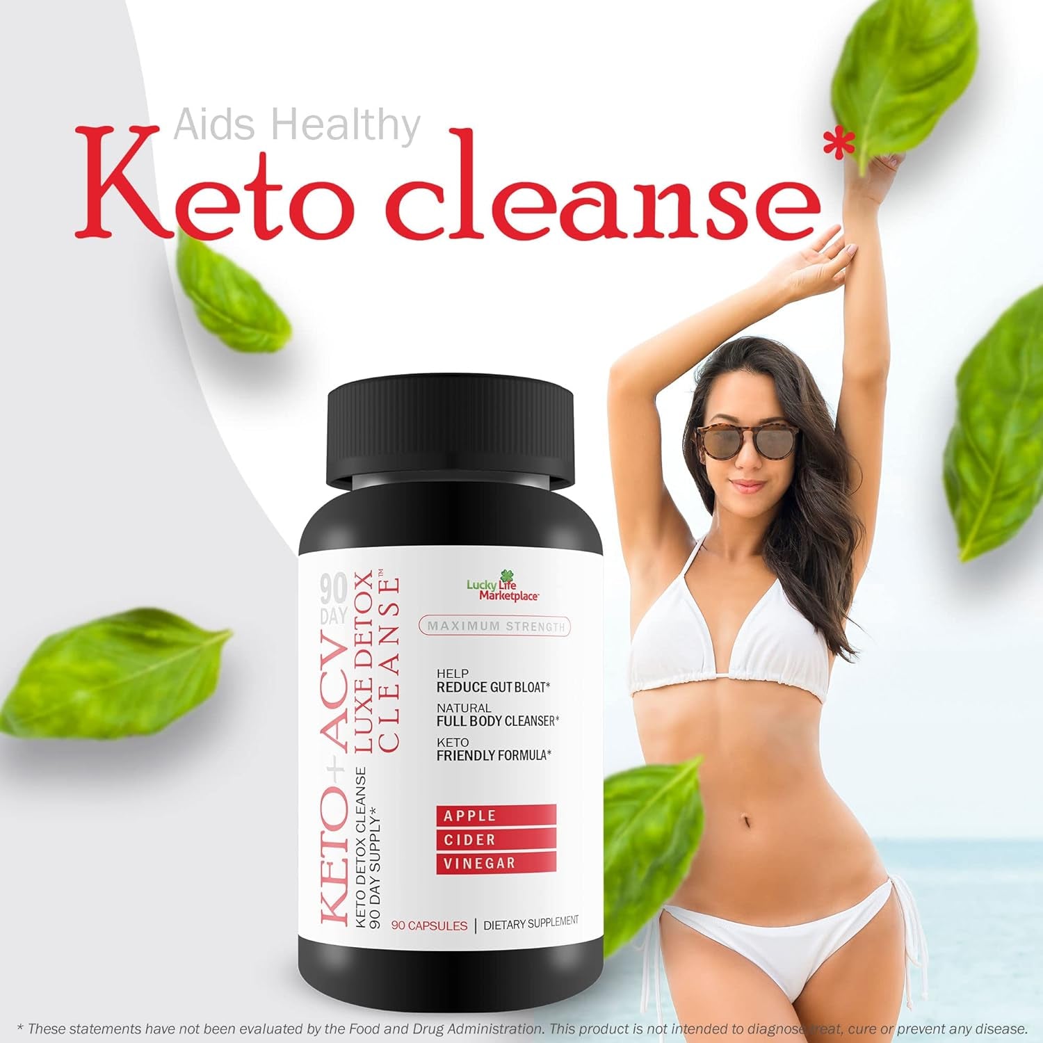 90 Day Keto + Acv Luxe Detox Cleanse - Psyllium Keto Detox Cleanse 90 Day Supply - Help Reduce Gut Bloat & Belly Size - Full Body Cleanser - Premium Keto Acv Luxe Cleanse Keto Lux