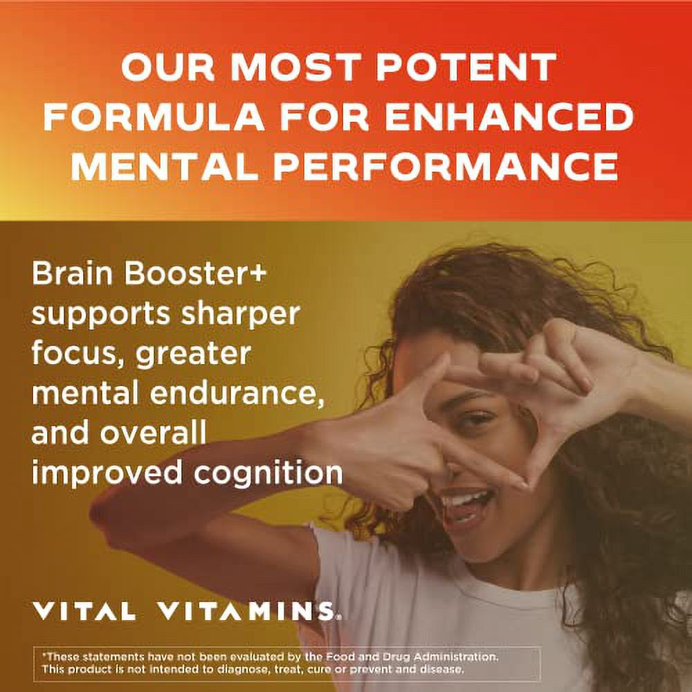 Vital Vitamins Brain Booster plus Â€“ Lion'S Mane Mushrooms - Brain Supplements for Memory & Focus Â€“ Nootropic Support Â€“ Memory & Energy Supplements for Brain Â€“ Clarity & Bra