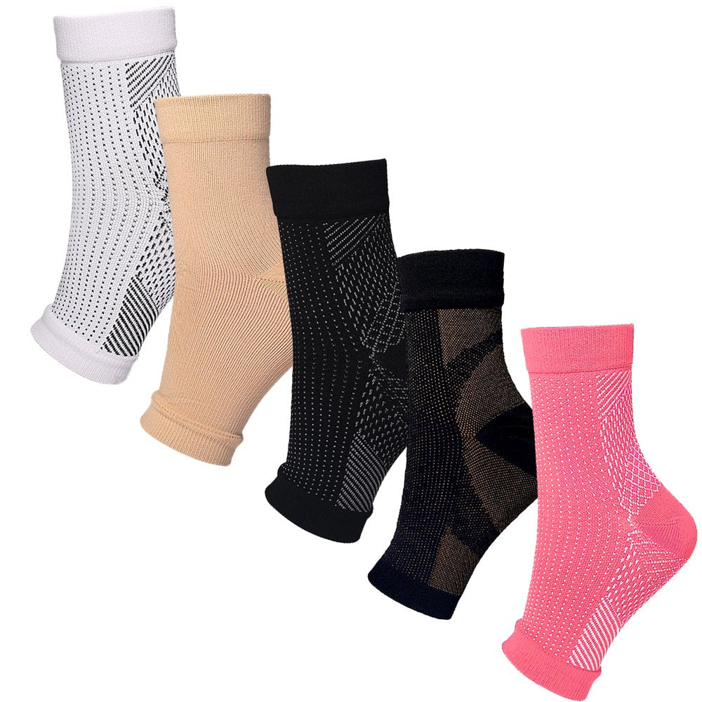 5Pairs Neuropathy Socks Plantar Fasciitis Relief Socks Ankle Compression Sleeve Achilles Tendonitis Relief Socks Foot Swelling (S/M,Mixcolor)