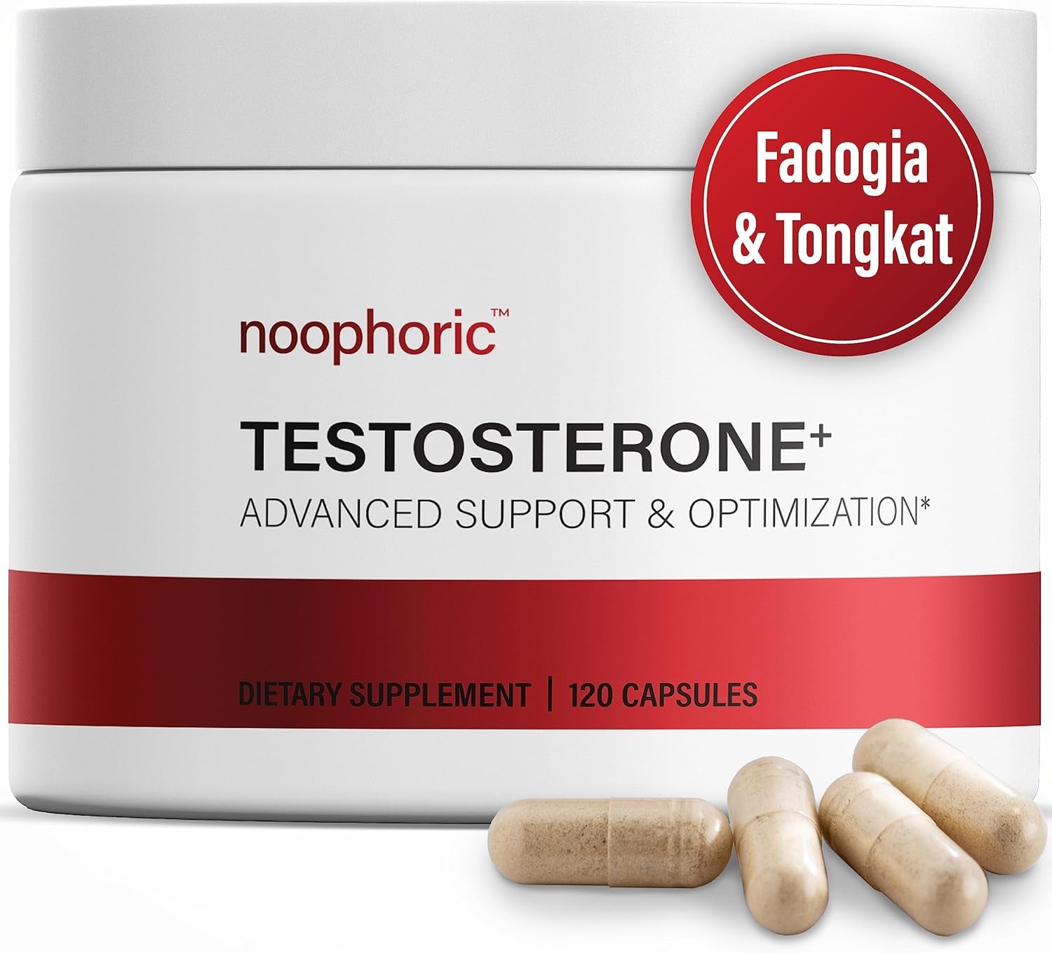 Noophoric Testosterone Booster for Men - Fadogia Agrestis and Tongkat Ali Supplement - Ashwagandha, Long Jack, Fenugreek, Maca, Dim, Boron - Natural Muscle Builder Workout Vitamins (120 Capsules)