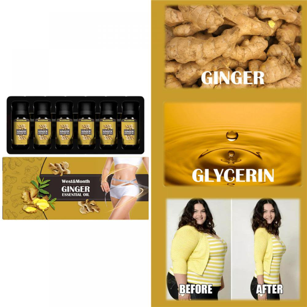 Ginger Massage Oil, Ginger Oil for Abdominal Drainage, Anti-Cellulite Massage Ginger Oil (6Pcsx10Ml)