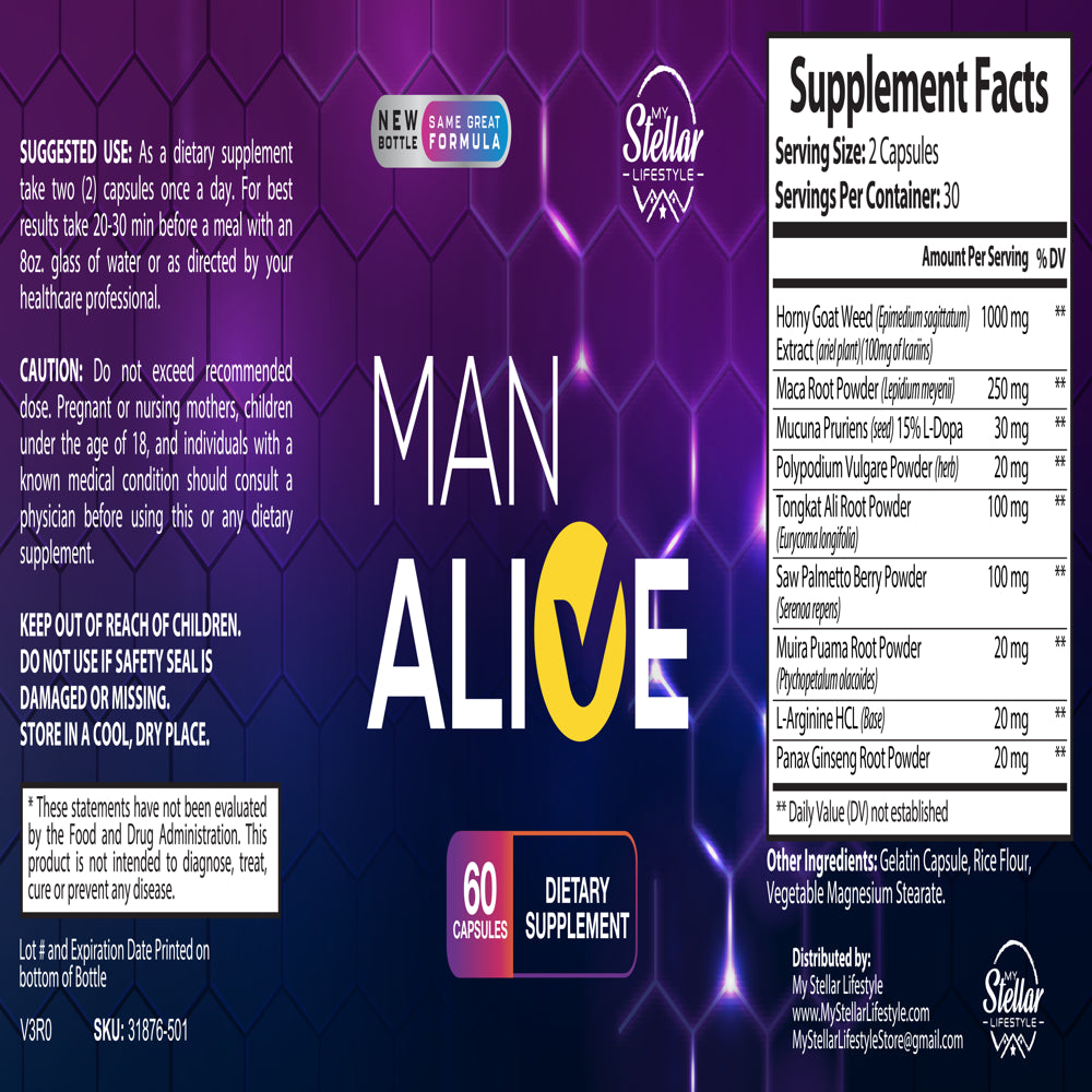 12 Pack Man Alive, Stamina Libido Vitality Pills for Men-60 Capsules X12