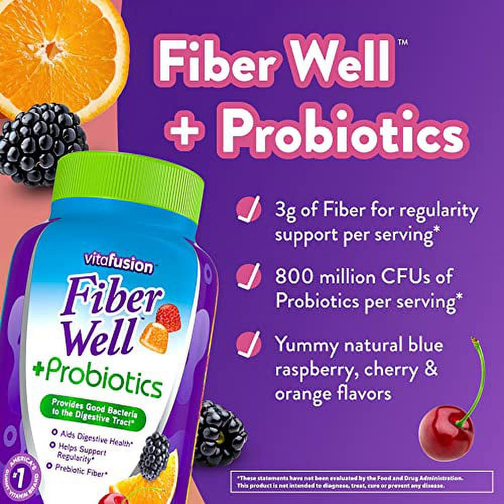 Vitafusion Fiber Well + Probiotics Gummies for Adults, 60 Count