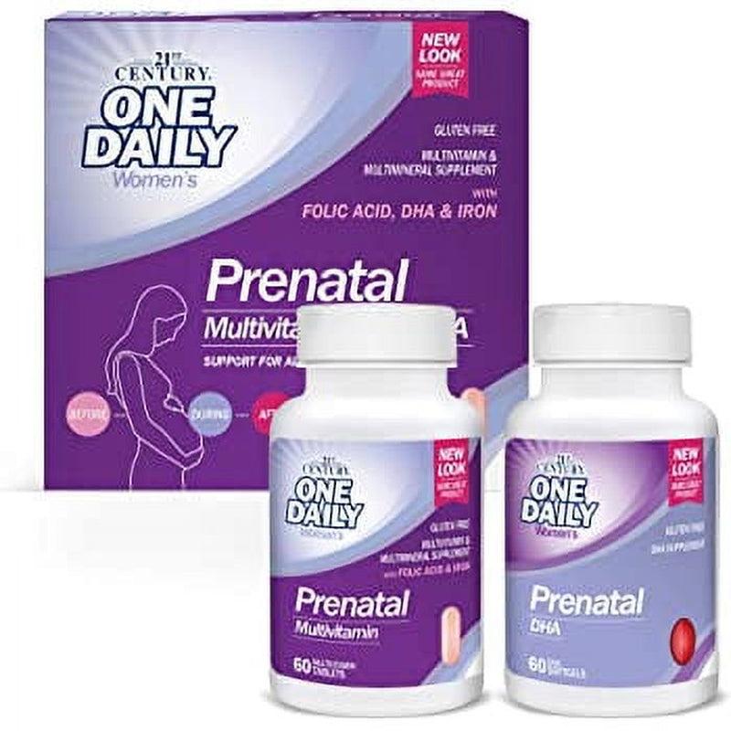 21St Century 2-Step Prenatal Multivitamin + DHA Tablets, 120 Count