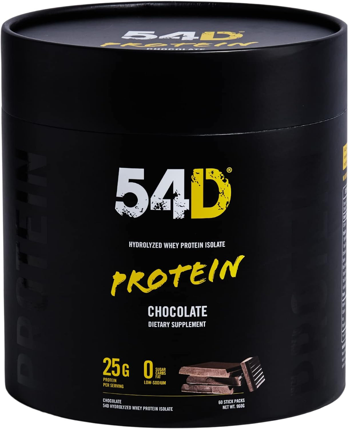 54D Protein Powder 25Gr, Hydrolyzed Whey Isolate, Repair Muscle Tissue after Workout, Sugar & Gluten Free, Chocolate, 60 Single Service Stick, 33.8 Oz