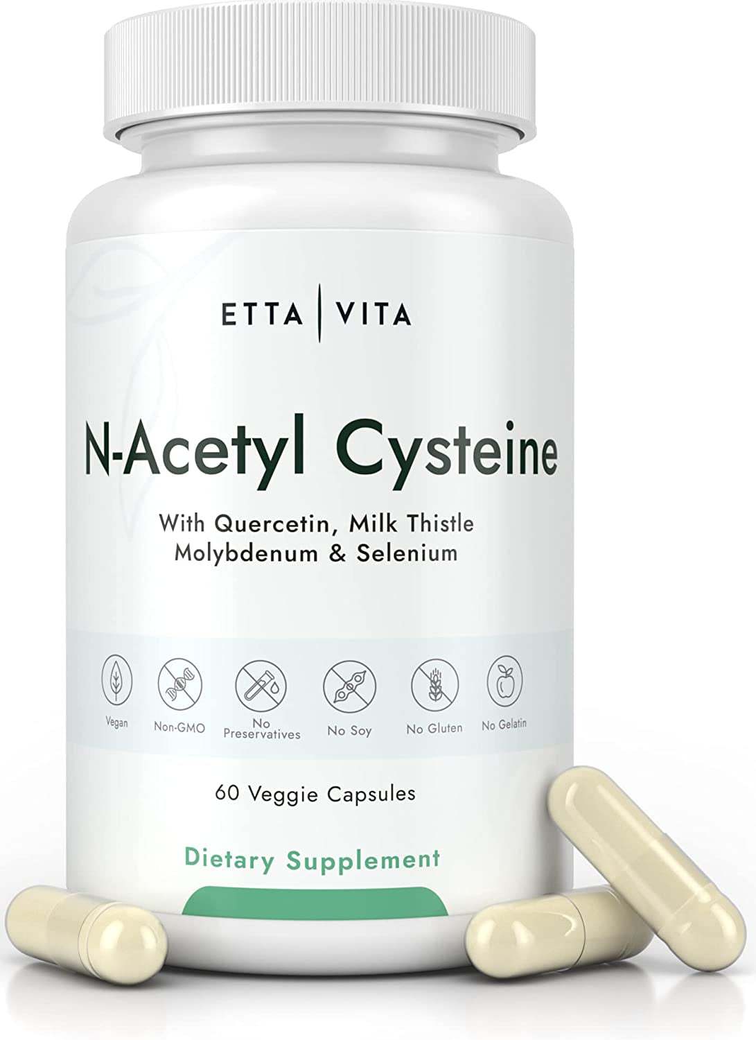 Vegan Liver Detox & Cleanse - NAC Supplement N-Acetyl Cysteine 600Mg with Quercetin, Milk Thistle, Molybdenum & Selenium, N-Acetyl-Cysteine Capsules for Immune Support, Respiratory & Brain Health