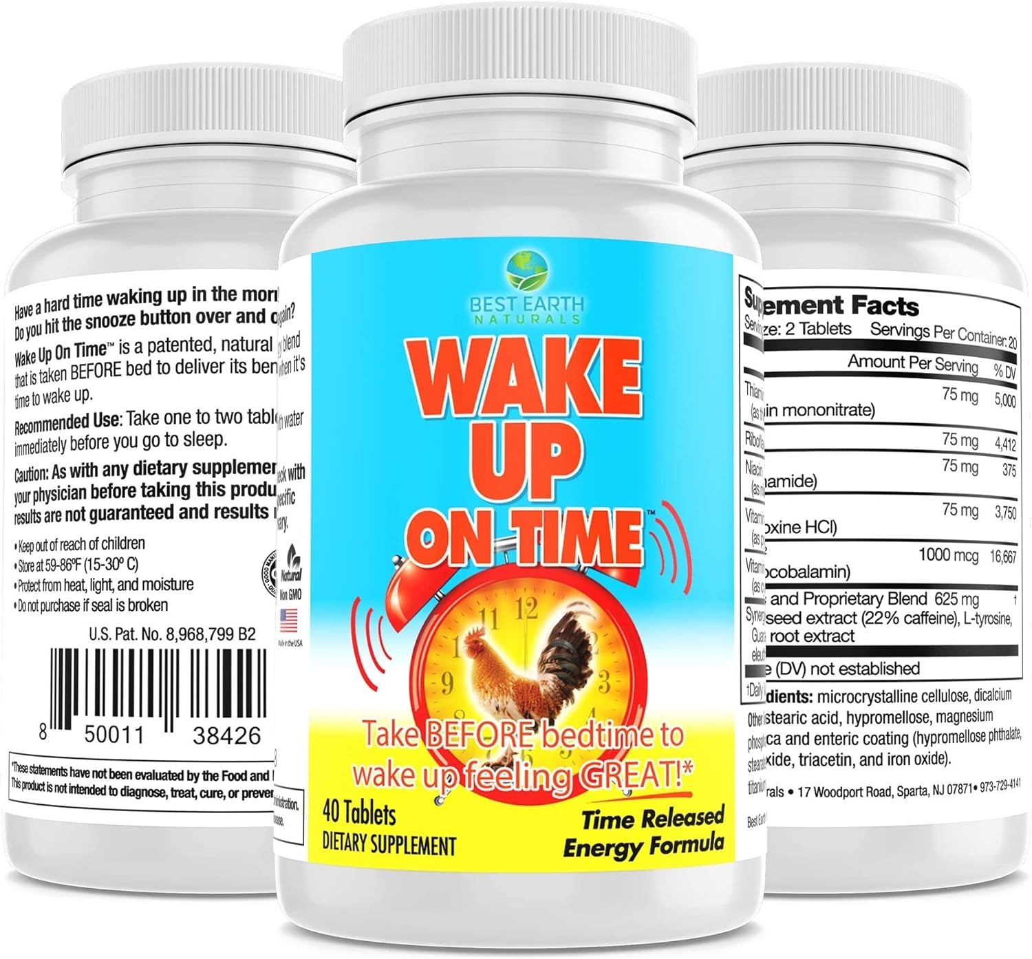 Wake up on Time Patented Time Release Energy Supplement Taken at Bedtime to Help You Wake up Refreshed and Full of Energy 40 Count