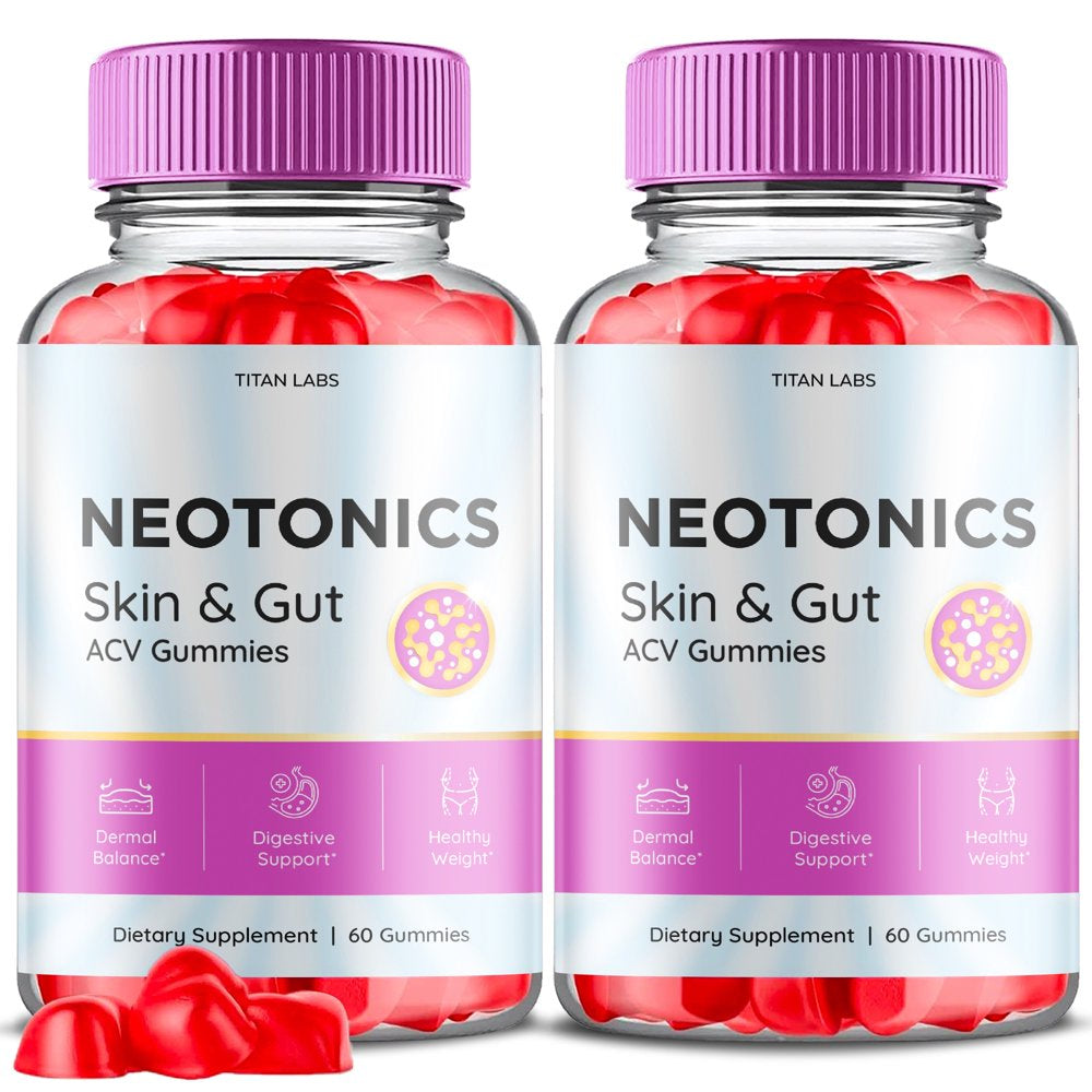 (2 Pack) Neotonics Skin and Gut ACV Gummies - Apple Cider Vinegar Supplement for Dermal Balance, Digestive Support, Healthy Weight - Dietary Supplements for Skin and Gut - 120 Gummies