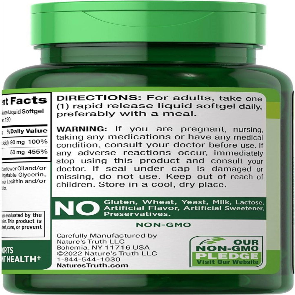 Zinc with Vitamin C | 50Mg | 120 Softgels | Non-Gmo & Gluten Free Supplement | by Natures Truth