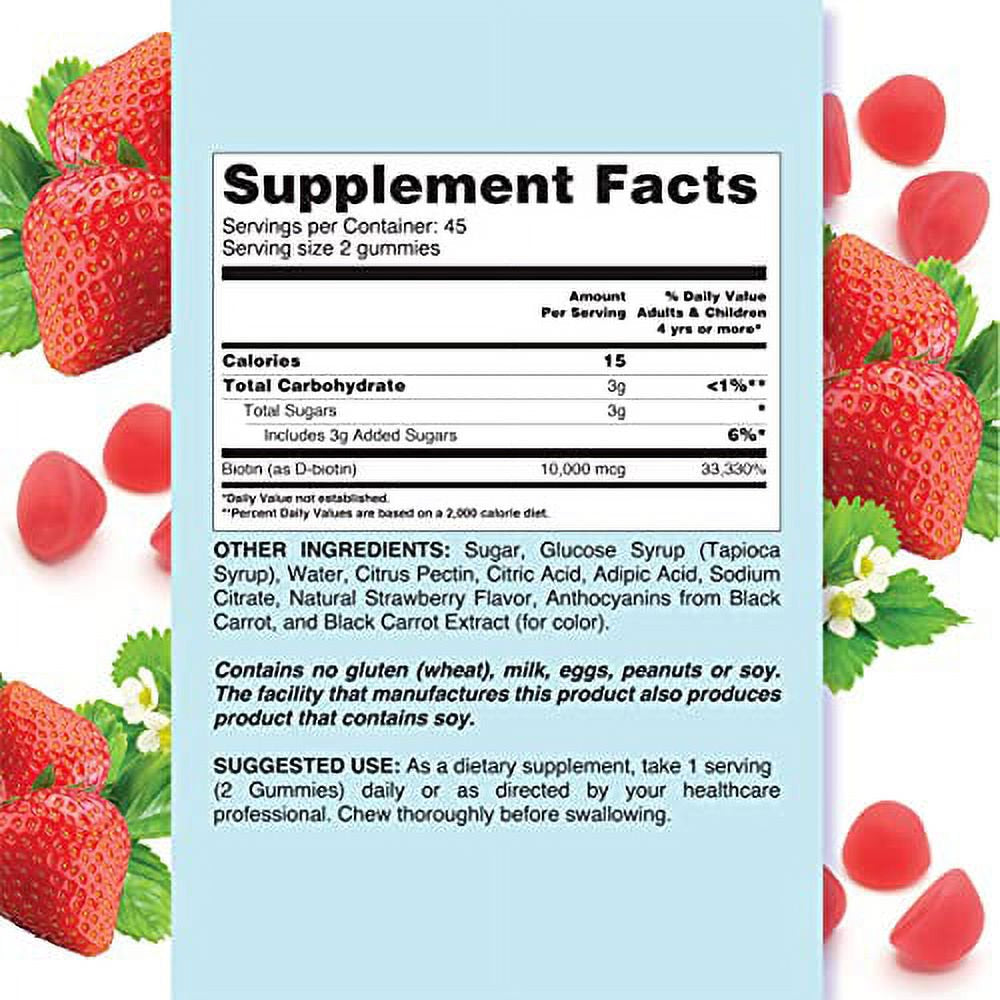 LIVS Biotin Gummies, Strawberry-Flavored Gummies, 10,000Mcg, 90 Count.