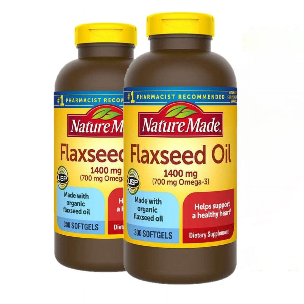 Nature Made Organic Flaxseed Oil 1400 Mg - Omega-3-6-9 for Heart Health - 300 Softgels(Pack of 2)