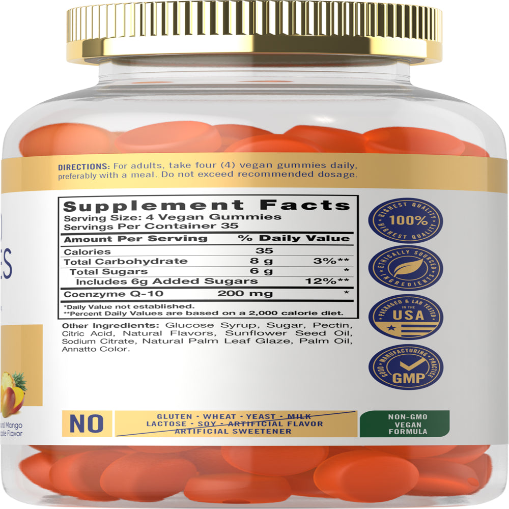 Coq10 Gummies 200 Mg | 140 Count | Natural Mango Pineapple Flavor | Vegan Formula | by Carlyle