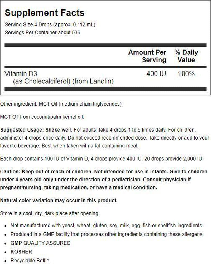 NOW Supplements, Liquid Vitamin D-3, Strong Bones*, Structural Support*, 2-Ounce