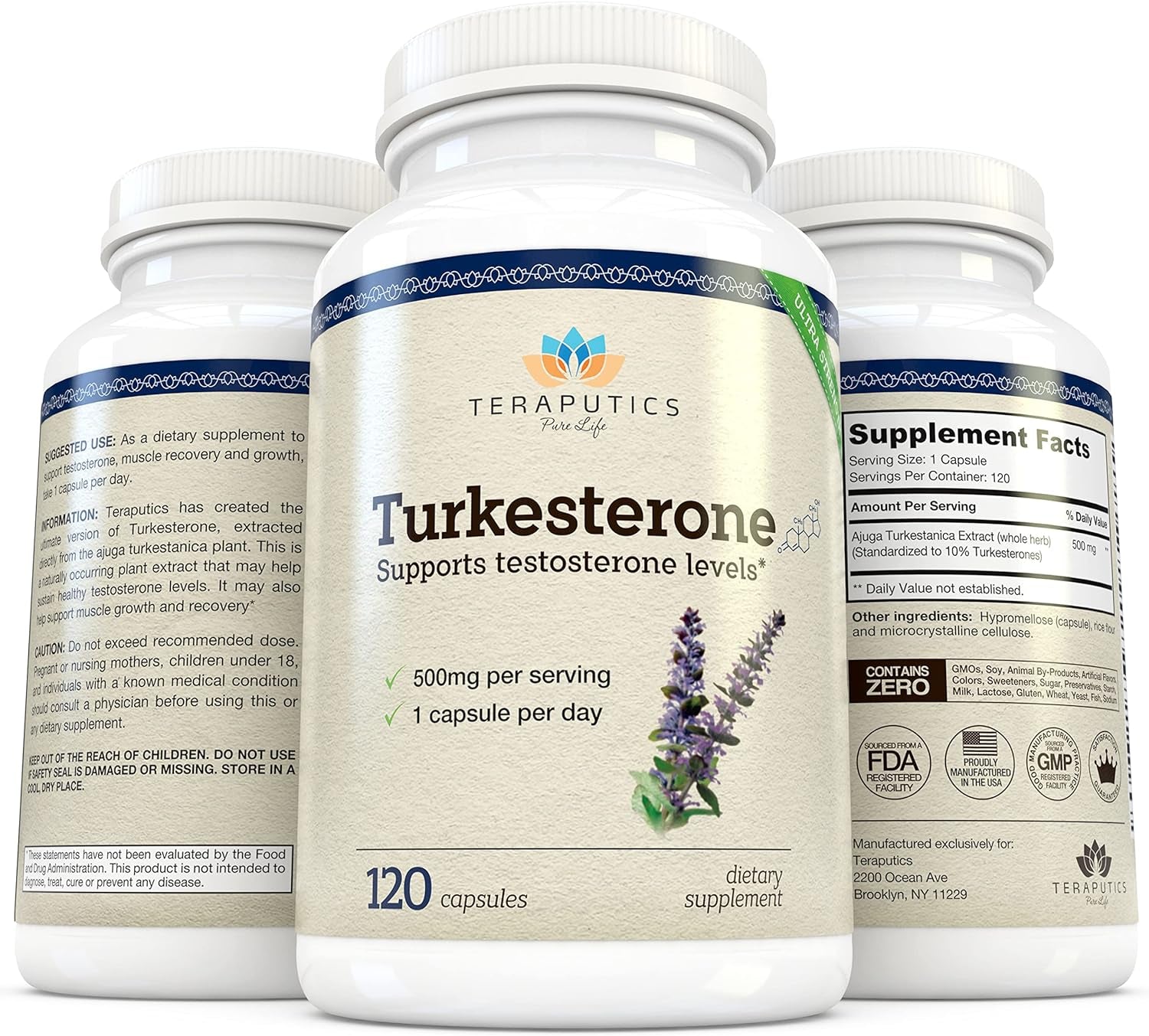 Turkesterone Supplement 500Mg, 120 Caps Natural Testosterone Booster for Men Muscle Strength Growth Support