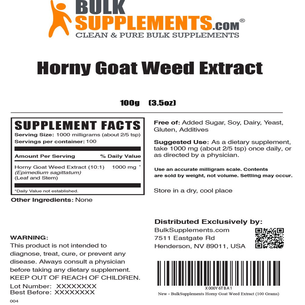 Bulksupplements.Com Horny Goat Weed Extract Powder, 1000Mg - Libido Support (100 Grams)