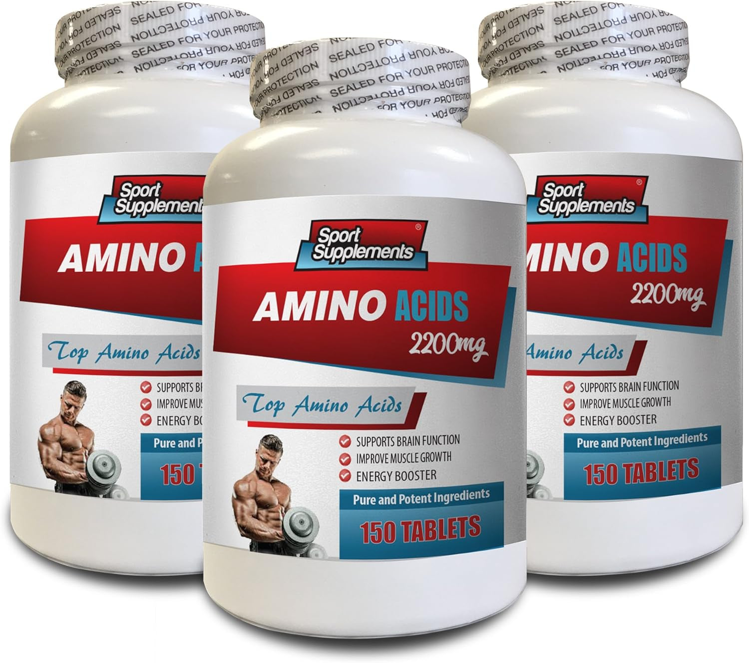 Workout Supplements for Men Pre Workout - Amino ACIDS 2200 MG - Amino Acids with Glutamine, 3 Bottles (450 Tablets)