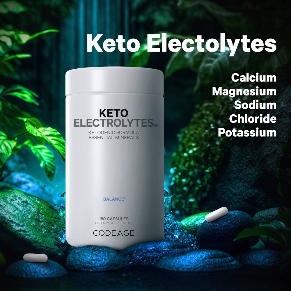 Codeage Keto Electrolytes, Magnesium, Potassium, Calcium, Mineral Salts Keto Supplement, Non-Gmo, 180 Ct