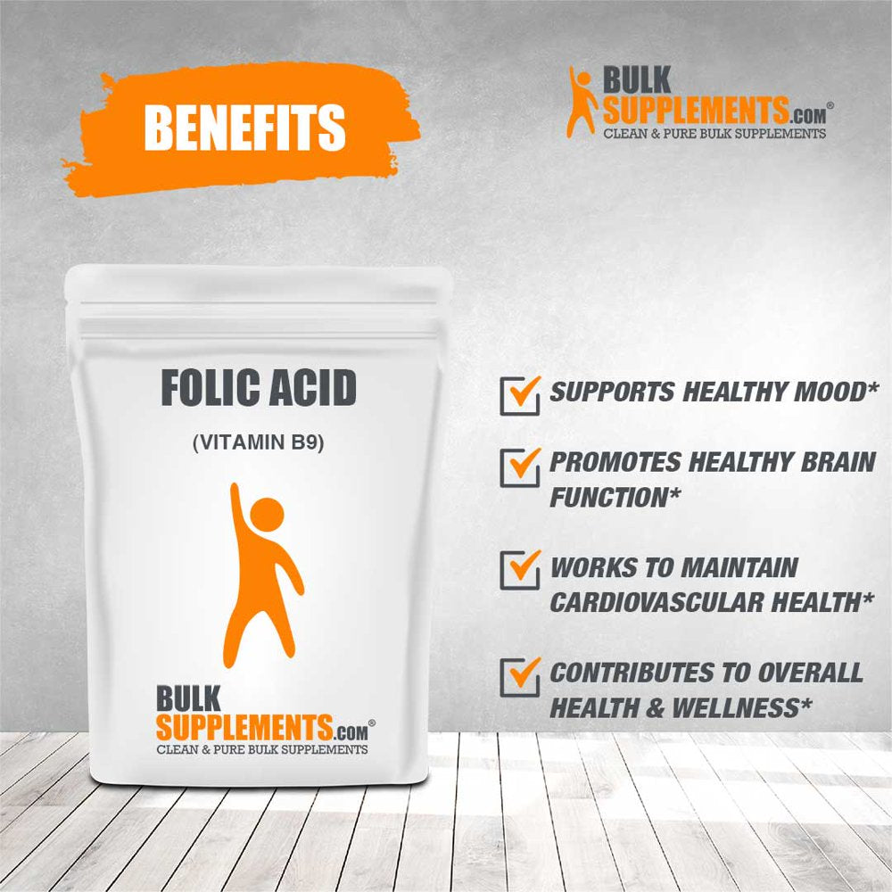 Bulksupplements.Com Folic Acid (Vitamin B9) Powder 480Mcg - Prenatal Vitamins (100 Grams)