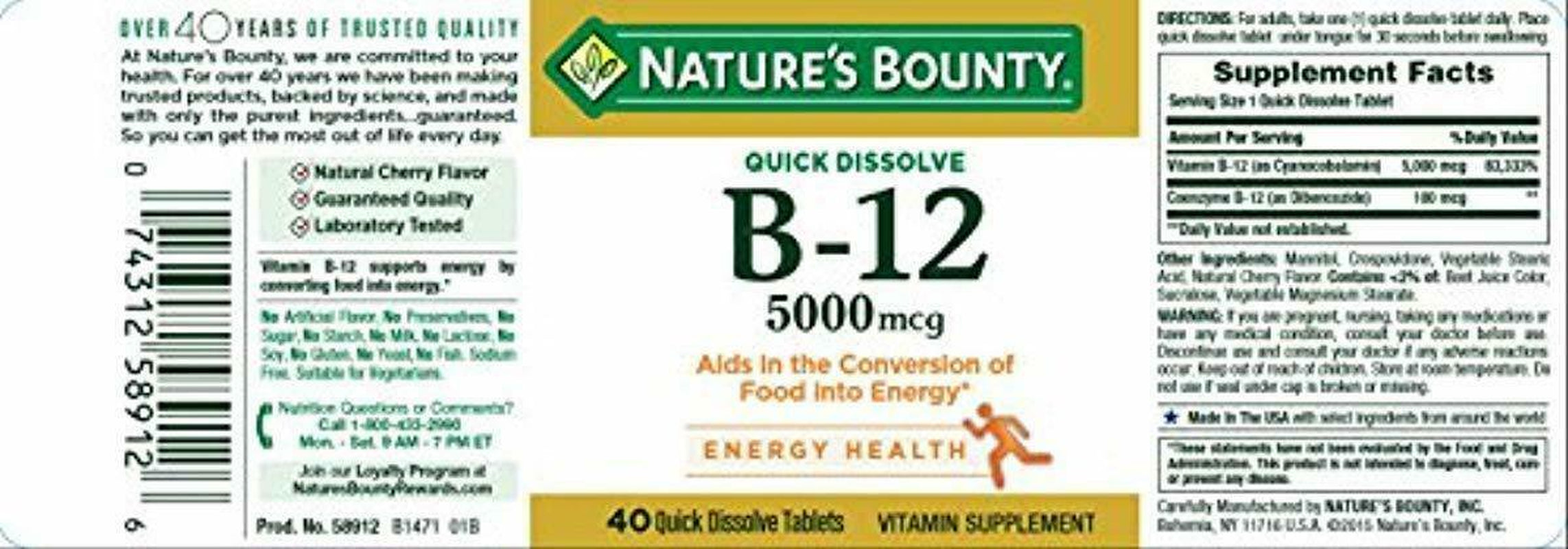 Nature'S Bounty Vitamin B12 5000 Mcg Quick Dissolve Tablets, Natural Cherry 40 Each - (Pack of 4)