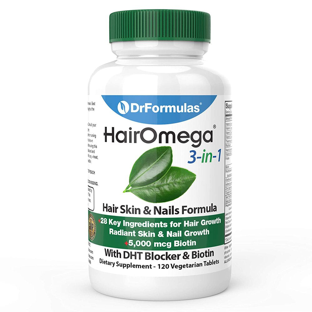 Drformulas Hairomega 3-In-1 Hair Growth Vitamins with DHT Blocker, Biotin for Women & Men , Hair Skin and Nails Supplement for Hair Loss, 120 Pills 120 Count (Pack of 1)