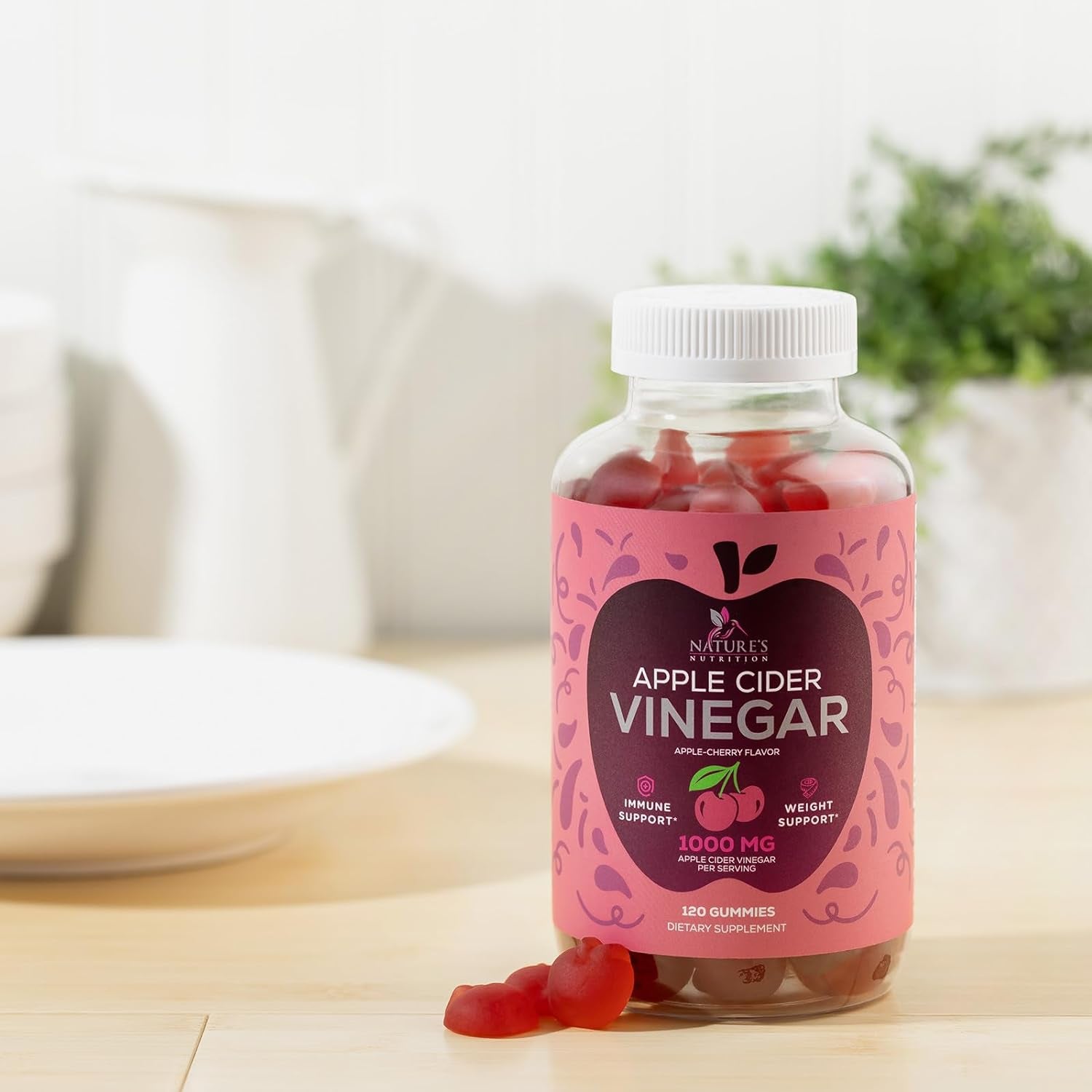 Vegan Apple Cider Vinegar Gummies | Max Strength 1000Mg | Gelatin-Free, Vegan, Non-Gmo, Made with Beet Root & Vitamin B12 for Energy - Supports Digestion, Detox and Cleanse Support - 120 Gummies