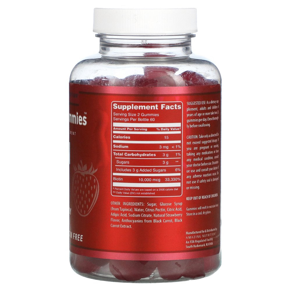 Amazing Formulas Biotin Supplement 10000 Mcg 120 Gummies - Strawberry Flavor (Non-Gmo, Gluten Free) - Supports Healthy Hair, Skin & Nails - Promotes Cell Rejuvenation